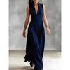 Elegant Black V-Neck Sleeveless Maxi Dress with Cinched Waist, Perfect for Work and Evening Events