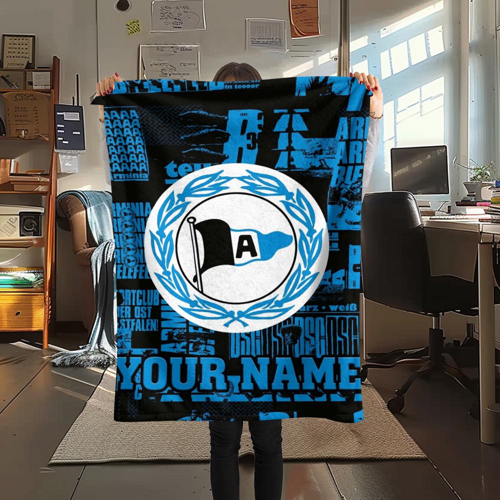 1PC Custom Name Arminia Bielefeld Patterned Flannel Blanket Suitable For All Seasons for Home Decor Warmth and Comfort Gifts Holiday Present