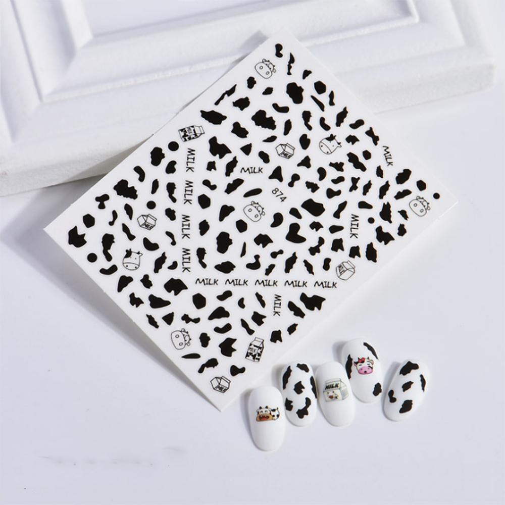 Design Cow Manicure DIY Nail Art Cow Print Nails Sticker Self-Adhesive Decal 3D Irregular Spots