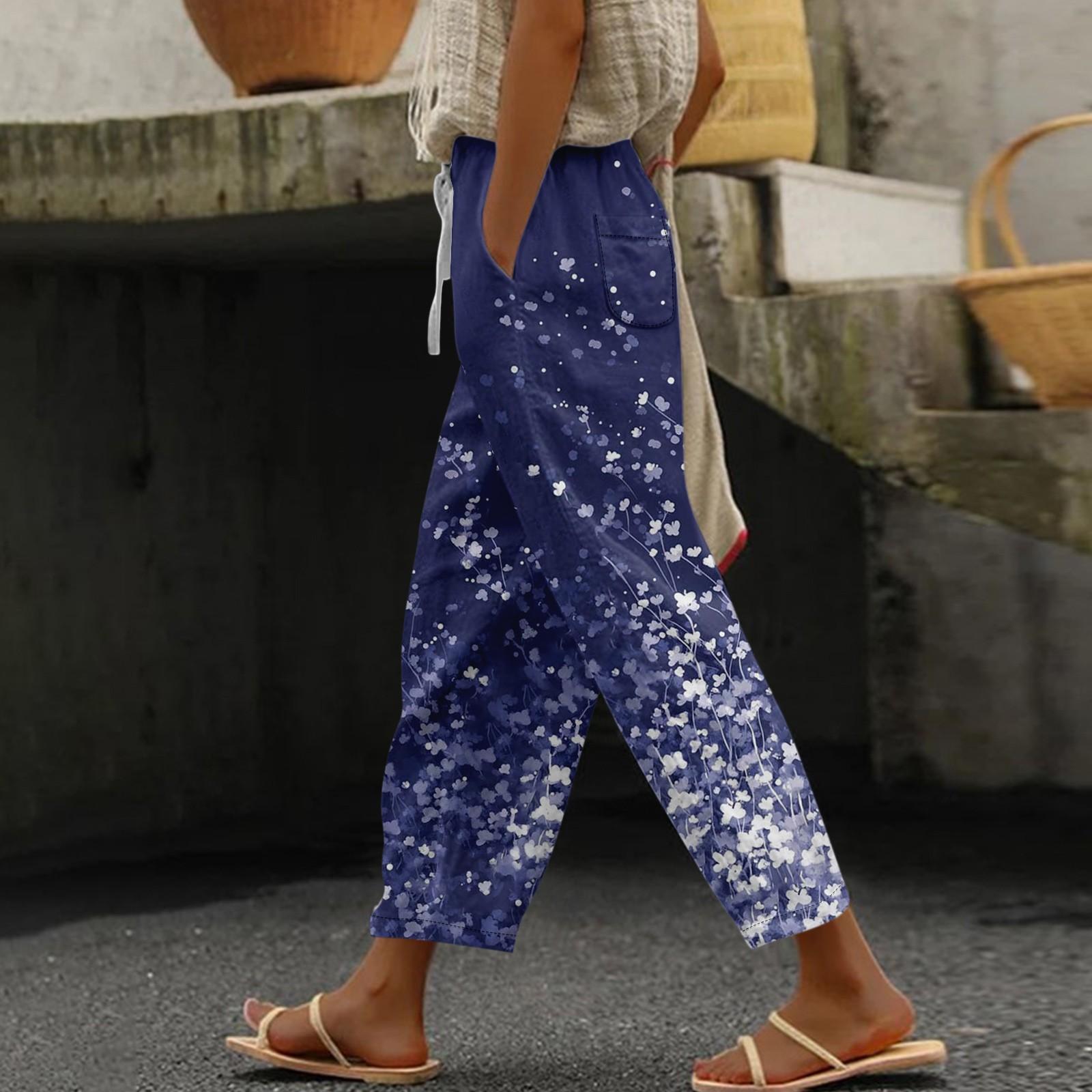 

Женские повседневные модные эластичные повседневные брюки с цветочным принтом XL