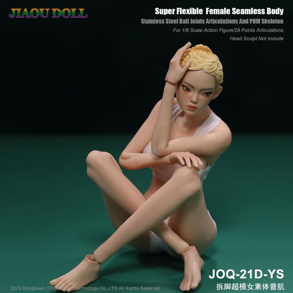 OBEST 1/6 JIAOU DOLL Figure, Super Flexible Seamless Action Figure with Detachable Legs, Movable Female, 9-Head Body, Headless, JOQ-21 D-YS, Skin Tone