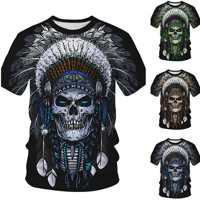 New Summer Men's Fashion T-shirt Personality Skeleton Feather Printed Men's T-shirt Top