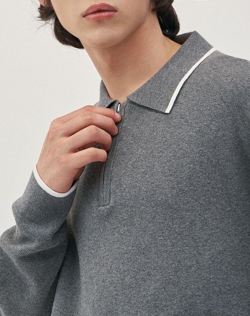 WORK ON BODY OFF Tre Semi Oversized Cotton Half Zip-Up Knit [Gray]