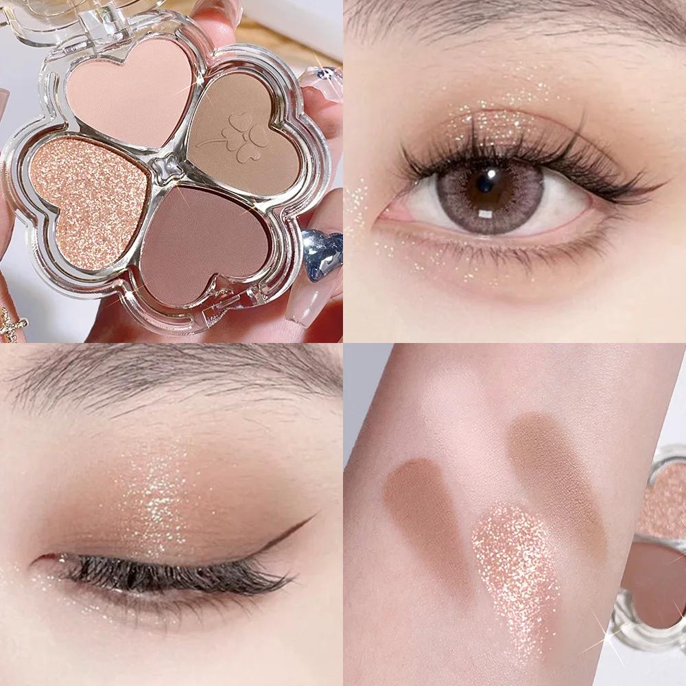 Stylish Heart-shaped 4 Colors Eyeshadow Tray Matte and Shimmer Valentine's Day Mother's Day Gift  Pink and Brown Eye Makeup  Art