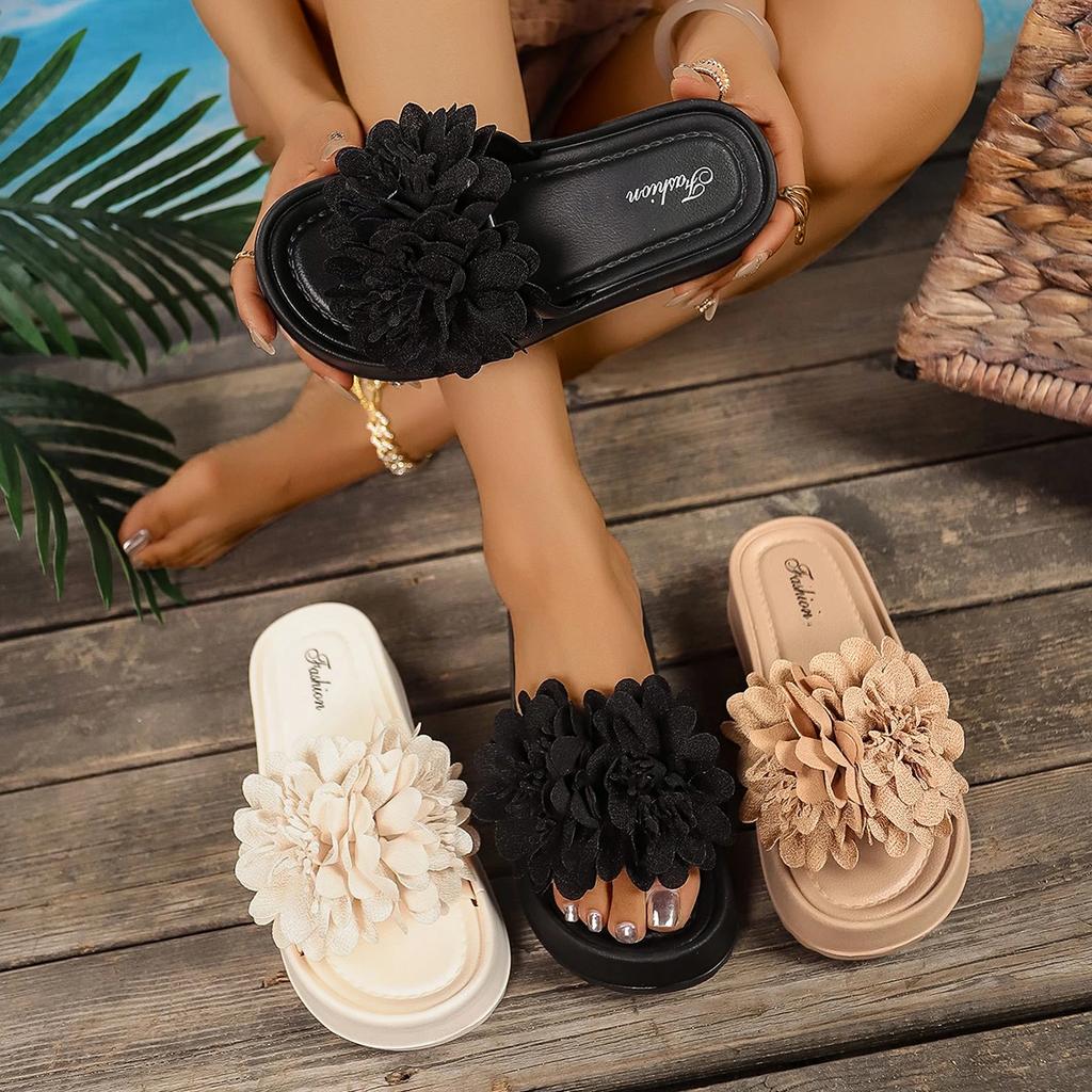 Women Slippers Summer 2025 Summer Wedge Sandals Trend Anti-slip Comfortable Slippers Slides Women Flowers Designer Shoes