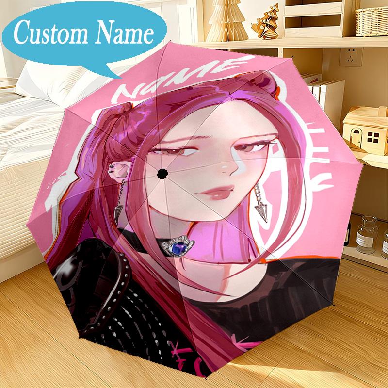 Custom Name Umbrella KPop Pink Fashion Umbrella 8-Frame for Travel, Camping, Casual Lightweight Portable, Essential for Family Gifts