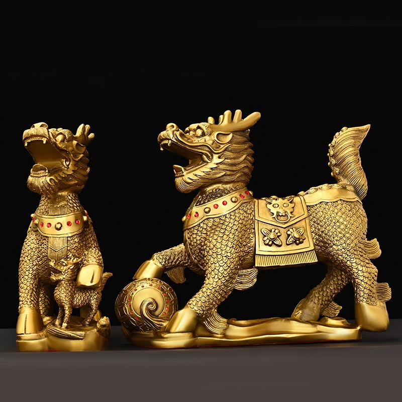 Auspicious All-Copper Ornament Home Store Desktop Decoration Male And Female Pair Eight Treasures Fire Kirin