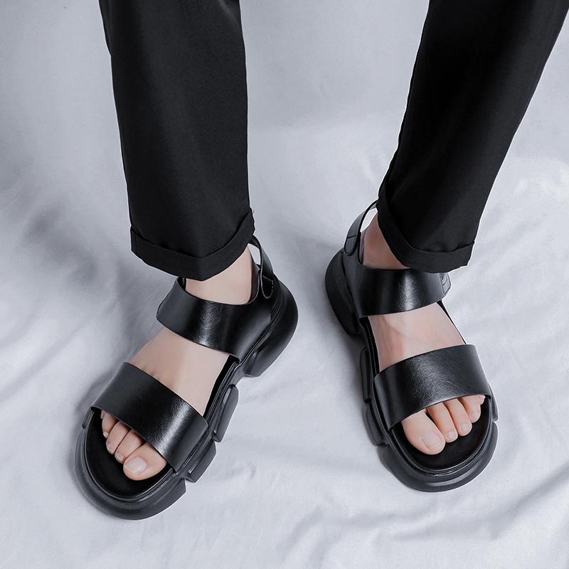 Pánské módní sandály, elegantní, prodyšné, nazouvací, prodyšné, letní, kožené, s tlustou podrážkou, plážové boty, neklouzavé, ručně vyráběné, sandály