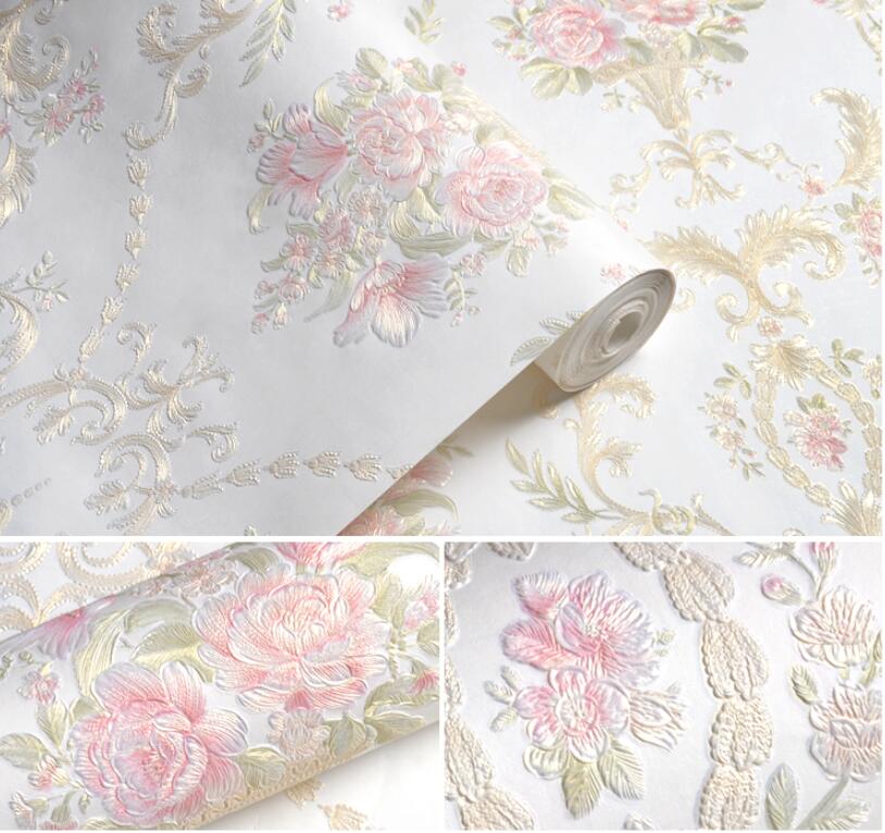 

beibehang 53X300cm Embossed flowers Non-woven self adhesive wallpapers for living room decoration pink 3D wall papers home decor 53 x 300 CM
