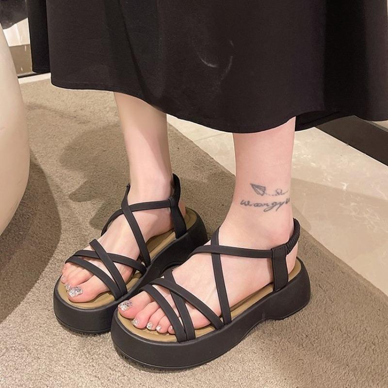 Platform Muffin Sandals Women's Summer New Small Cross Strap High Heels