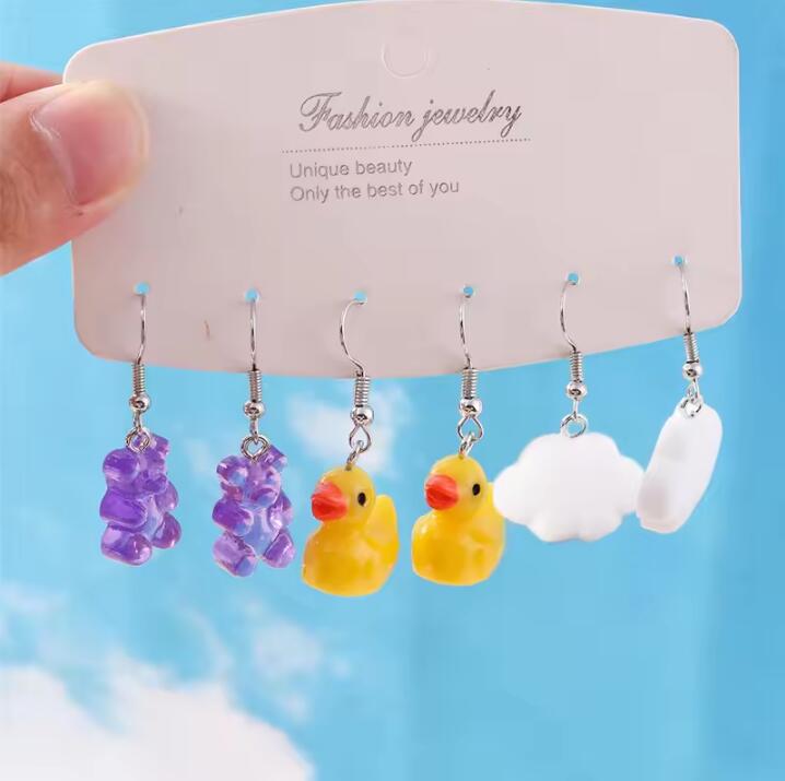 Cute Resin 3D Simulation Duck Drop Earrings for Women Girls Dice Cloud Dangle Earrings Kid's Jewelry Gift