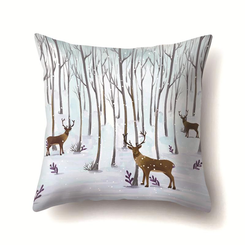 45x45cm Cartoon Fawn Snow Scene Pillow Cover Living Room Sofa Office Seat Car Waist Cushion Cushion Cover Home Decoration