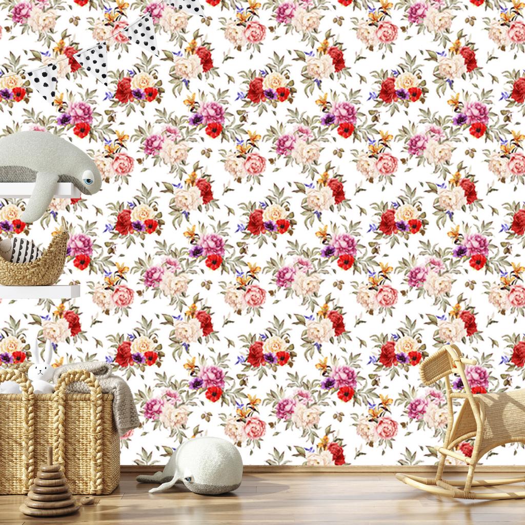 Colorful Peonies and Watercolor Wallpaper for Living Room and Bedroom 50x1000