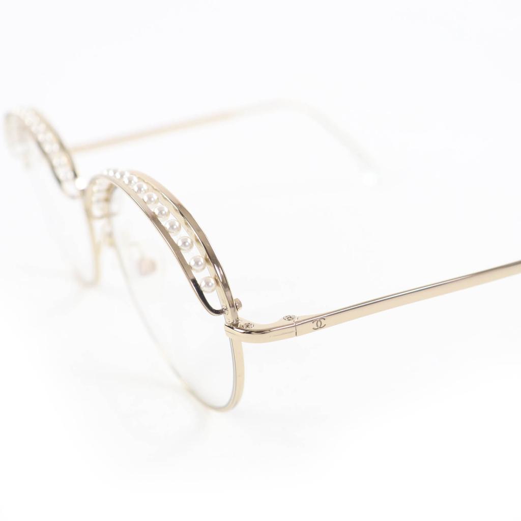 Excellent CHANEL Glasses COCO Mark Faux Pearl Sunglasses/Eyewear Gold Women 4247 Used
