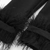 Women Fashion Satin Black with Feather Blazer Jacket Vintage Notched Neck Single Button Long Sleeves Female Outfits