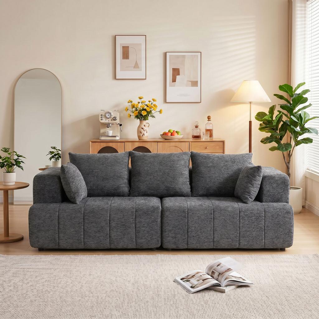3-Seater Sofa, Cloud Sofa Made of Chenille with Thick Spring Cushioning, Wide and Deep Seat, Wide Armrests, Cushions, Grey