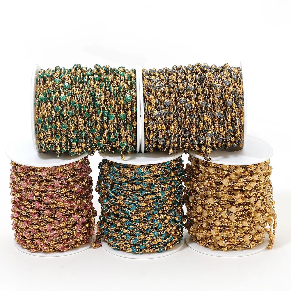 1 Meter Stainless Steel Beads Heart Enamel Chains Bulk for DIY Jewelry Earrings Making Necklaces Supplies Bracelets Accessories