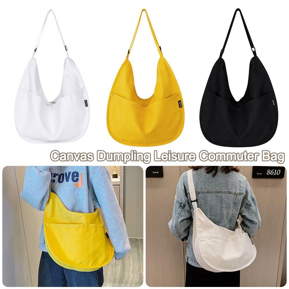 Faionable Canvas Women's Dumpling Bag Solid Color Large Capacity Crossbody Bags Shoulder Bag for Travel and Commuting