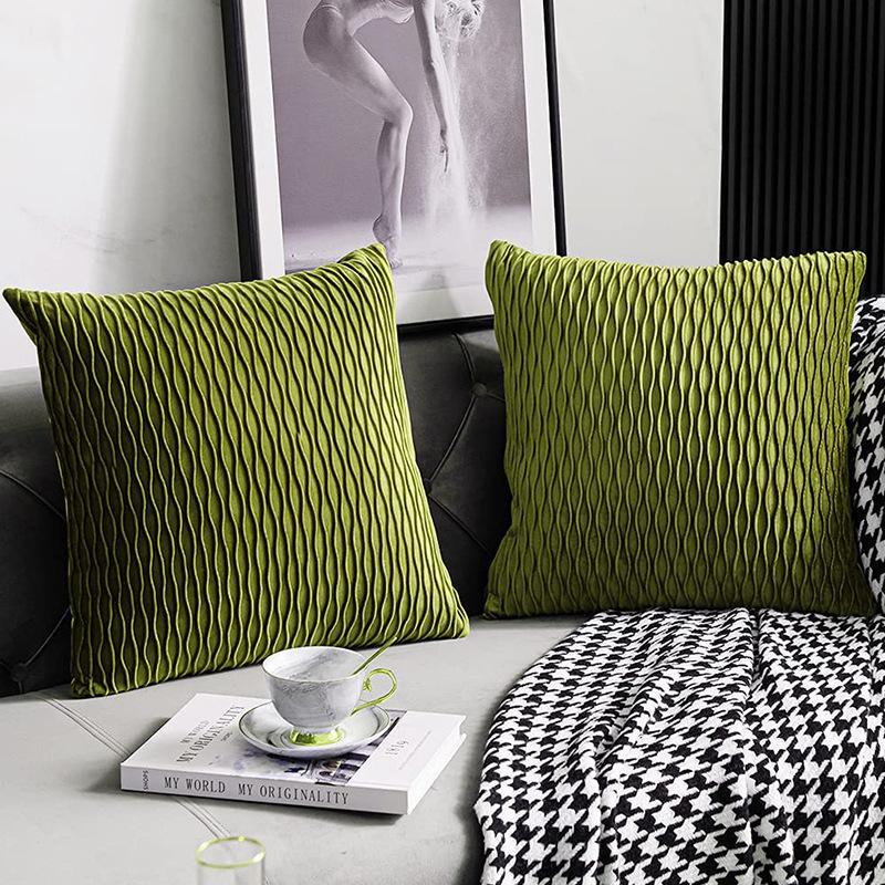 Modern Minimalist Moss Green Pillowcase Striped Velvet Decorative Cushion Sofa Living Room Bedroom