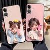 Cartoon Cute Girl Case for iPhone 7 8 15 16 14 Plus Air XS Max XR 13 12 11 17 Pro Max Black Soft Phone Cover
