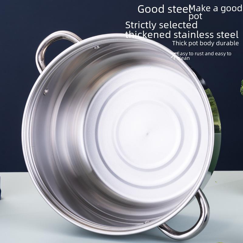 Oală Vapor din Oțel Inoxidabil cu Gratar Dublu - Capacitate Mare pentru Gătit și Aburit, Cadou Ideal pentru Festivalul Mijlociului Toamnei sau Ziua Națională