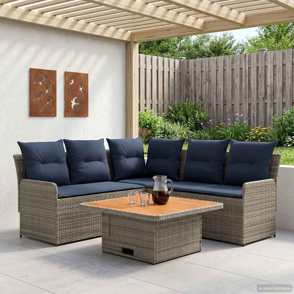 4 Piece Furniture Set with Cushions In Grey and Navy Blue PE Rattan