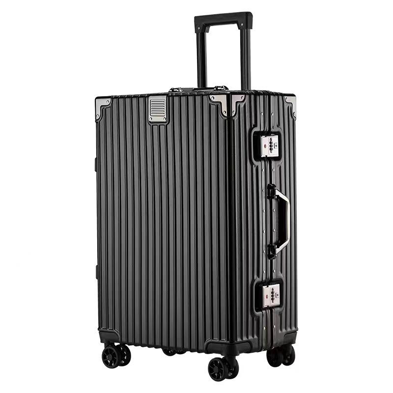 24" Large Capacity Aluminum Frame Travel Suitcase with Pull-handle and Universal Wheels for Students and Tourists