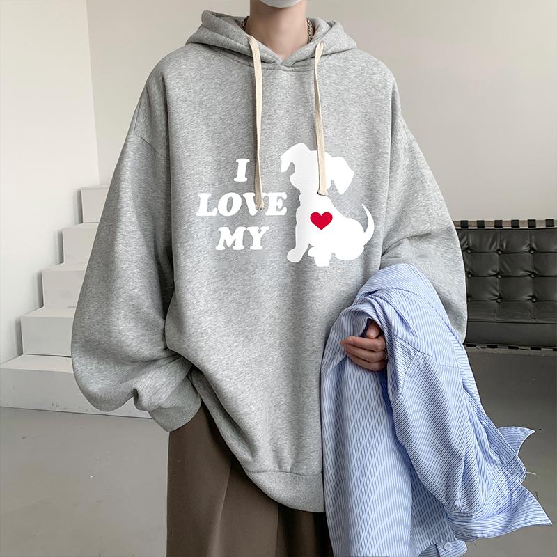 Men's Oversized Hoodie 6XL Black Hoodies Oversize for Men with Hat Anime Dog Print Man Casual Wear Hoody Male Sweatshirt