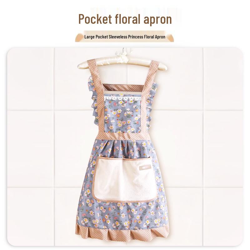 Women's High-End Cotton Floral Princess Apron - Waterproof, Oil-Proof, with Handy Wiping Skirt