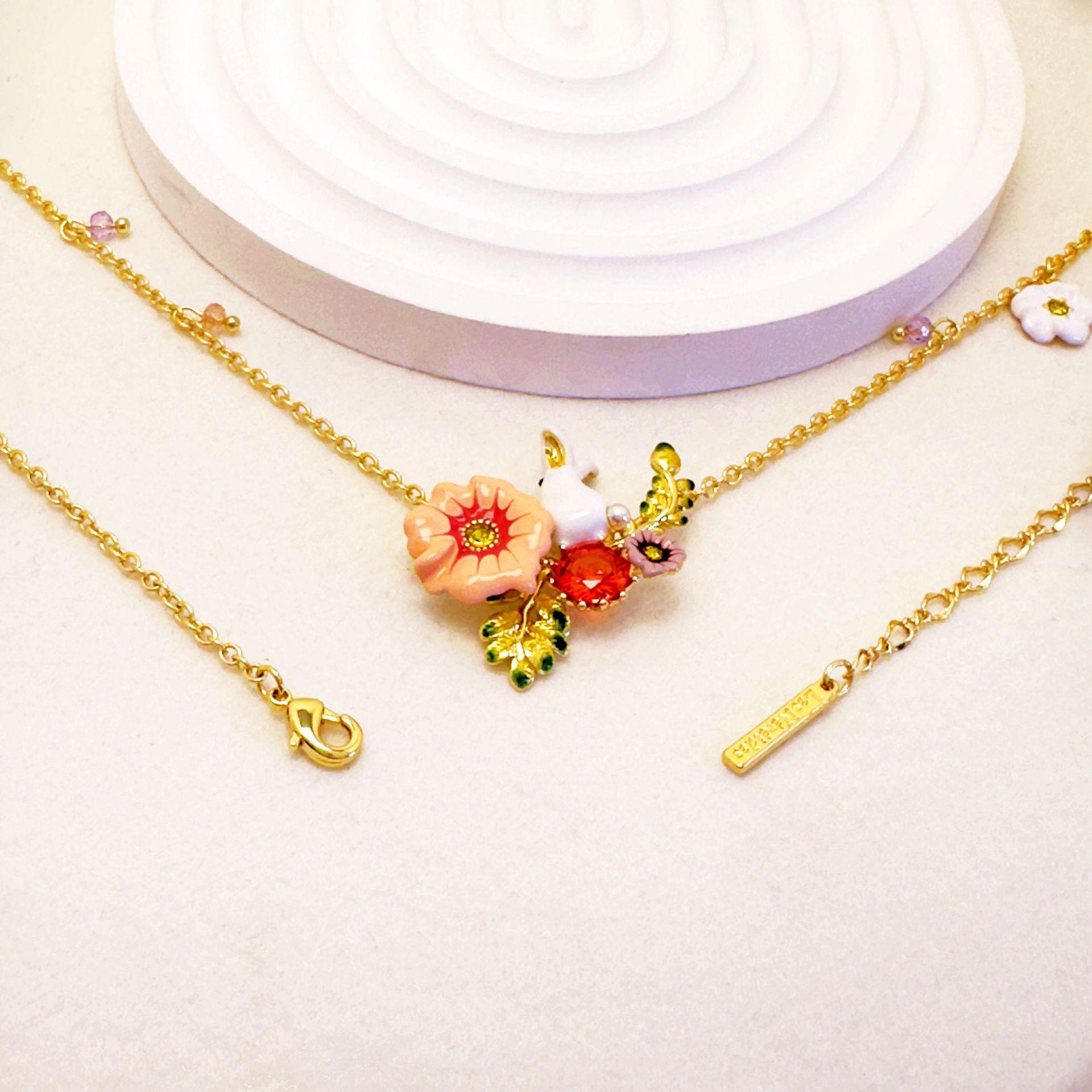 18K Painted Magic Adventure Series Little White Rabbit Flower Necklace Bracelet Collarbone Chain 2026