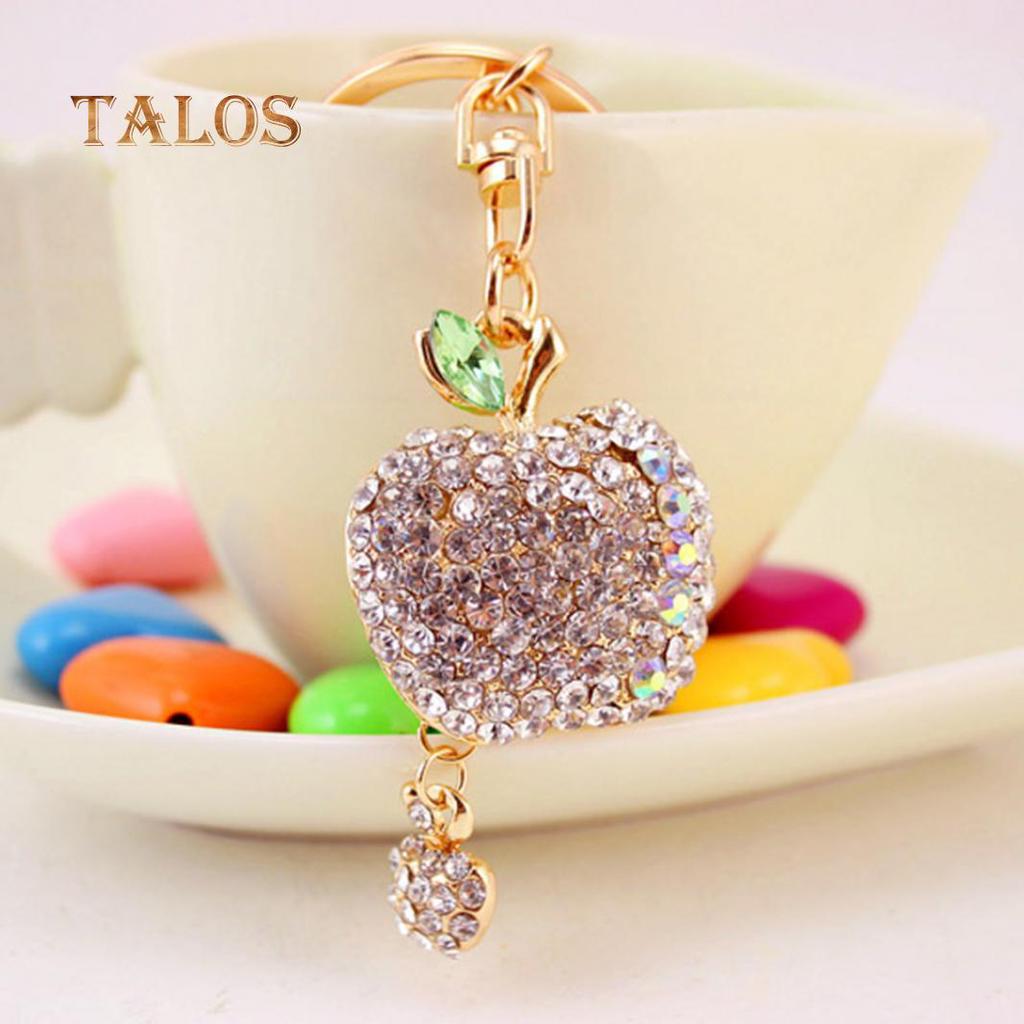 Fashion Cute Crystal Stone Apple Keyring Metal Car Key Chain Purse Bag Decor Gift Suspension Trinket