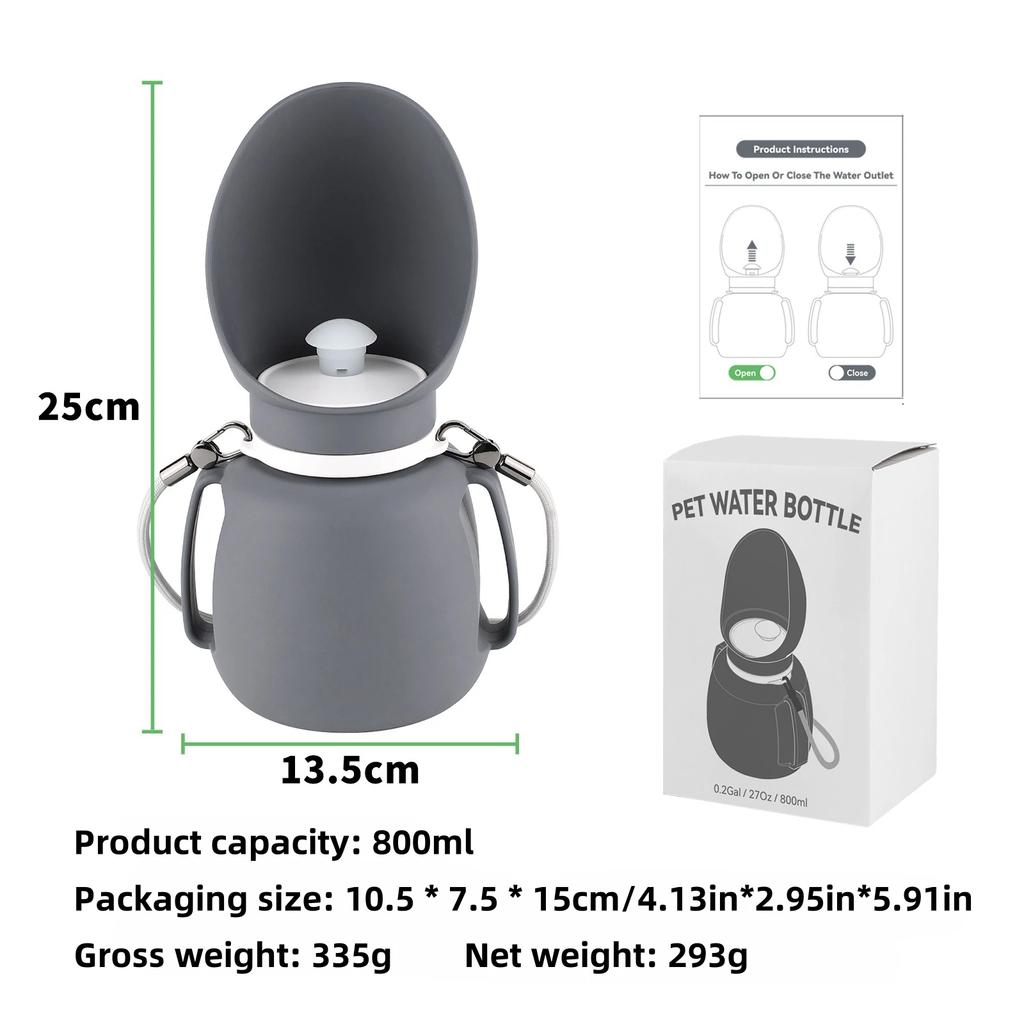 2-in-1 Silikon Hundewasserflasche, Faltbar Auslaufsicher BPA Frei Tragbare Haustierflasche Mit Karabiner Zum Wandern Autoreise Training 800ml