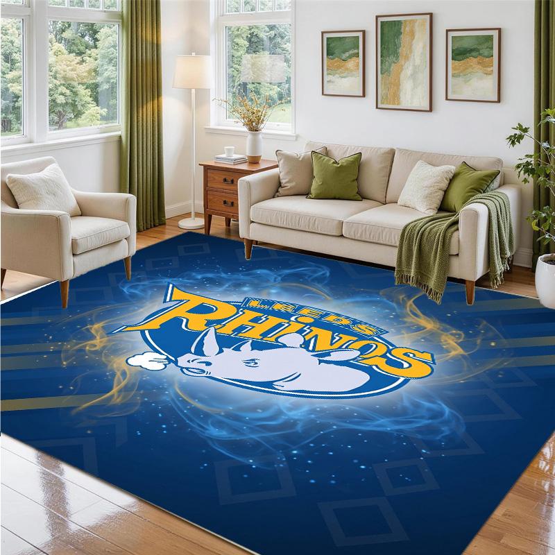 Leeds Rhinos Design Crystal Velvet Rug Soft Decorative Mat for Bedroom Entrance