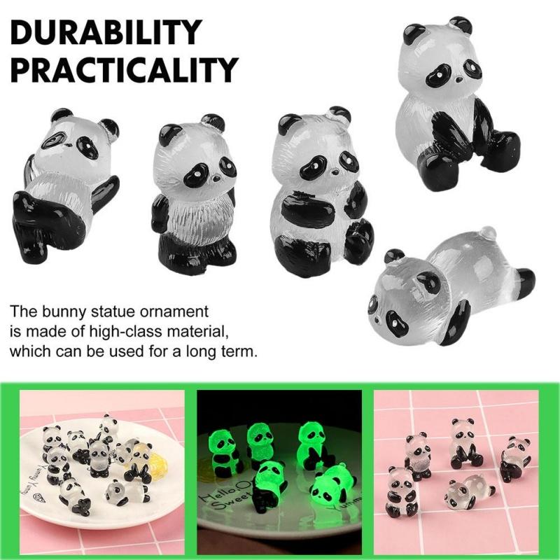 5Pcs 3D Mini Glowing In Dark Panda Toy Diy Handmade Resin Luminous Figurines Home Ornaments Panda Decorate Micro Landscape