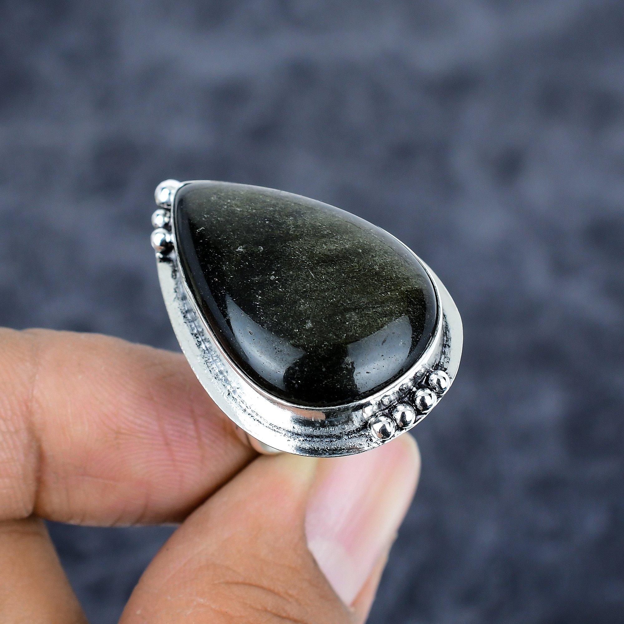 

Silversheen Obsidian Gemstone 925 Sterling Silver Jewelry Ring Size 7 M-2818