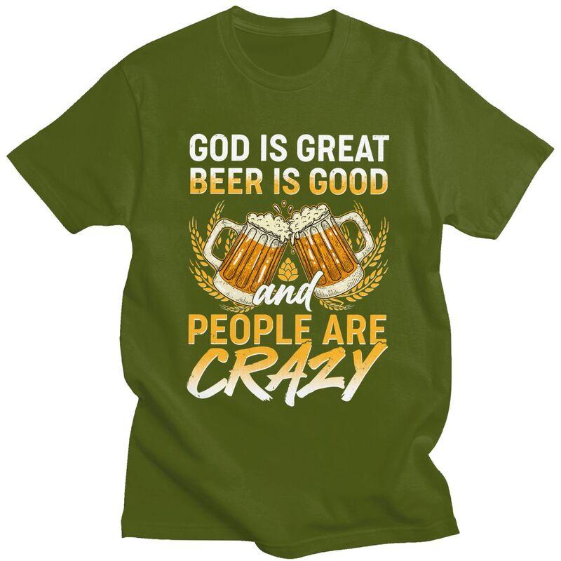 Custom Classic God Is Great Beer Is Good And People Are Crazy T Shirt Men Short Sleeve Tshirts Casual Tee Slim Fit Tshirt Gift