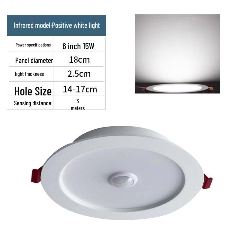 Infrared Motion Sensor Recessed Downlight with Sound Control, 3-inch Ceiling, 4-inch Cut-out Spotlight for Aisles.