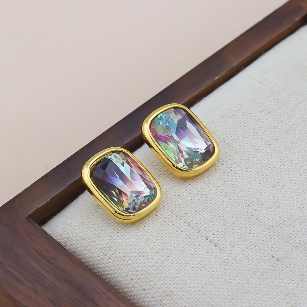 

Французское роскошное квадратное хрустальное колье высокого класса, женские серьги-пусеты с серебряной иглой