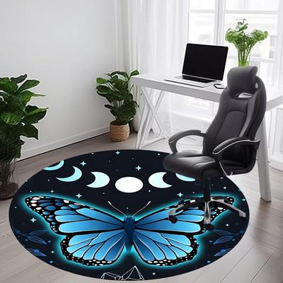 1pc Butterfly Moon Office Round Area Rug, Under Office Chairs Bedroom Living Room Home Decor, Room Deco