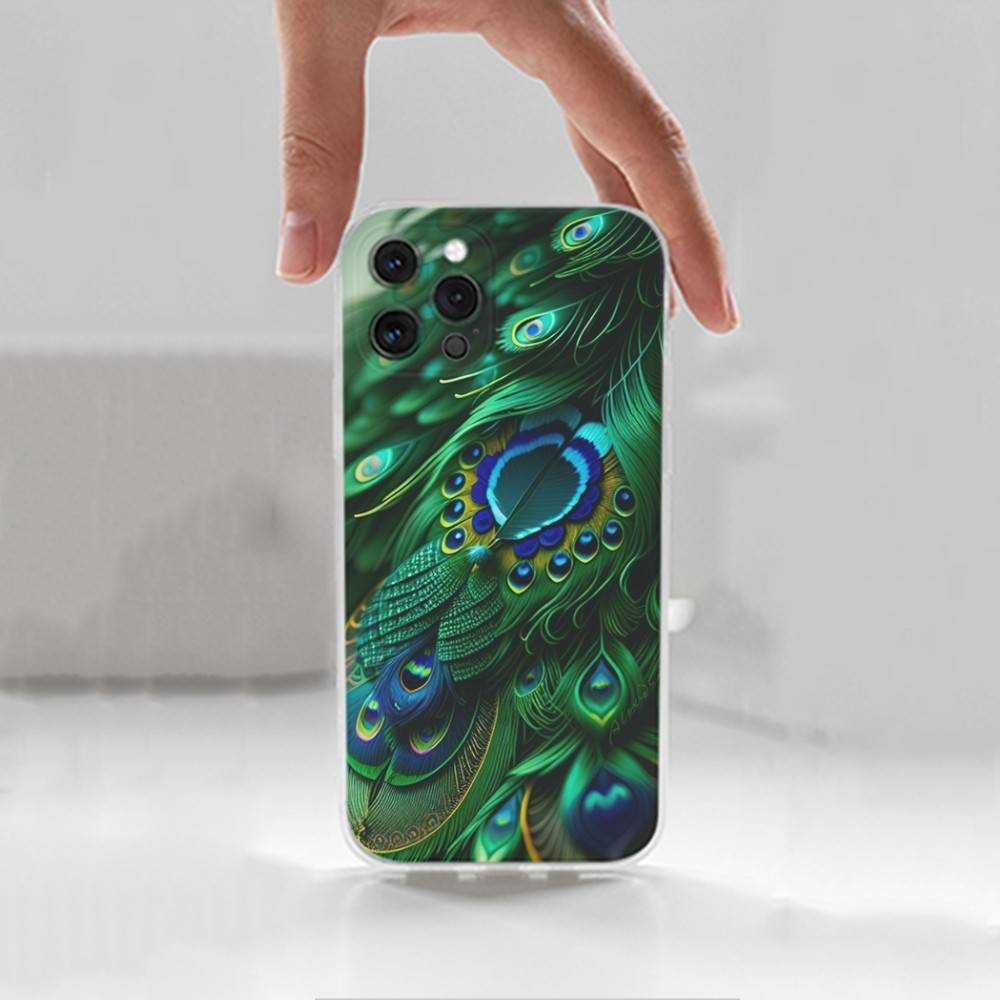 Peacock Feathers  For iPhone 16,13,12,11,17,14,15,Pro,Max,Plus,X,XS,XR,SE,Mini Transparent Soft silicone Case