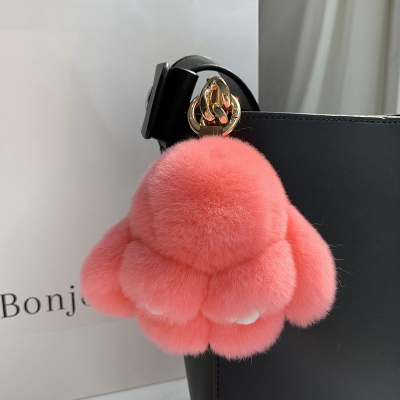 Mini Cute Real Rex Rabbit Fur Bunny Keychain Toy Doll Keyring Tote Bag Charm 10CM Fur Rabbit Keychain Car Bag Pendant