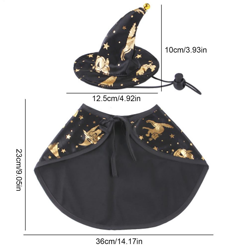 Katzenhexe Kostüm Haustier Halloween Umhang Gold Druck Design Cosplay Umhang Für Katzen Hunde Kleine Tiere Party Festlich Fotografie