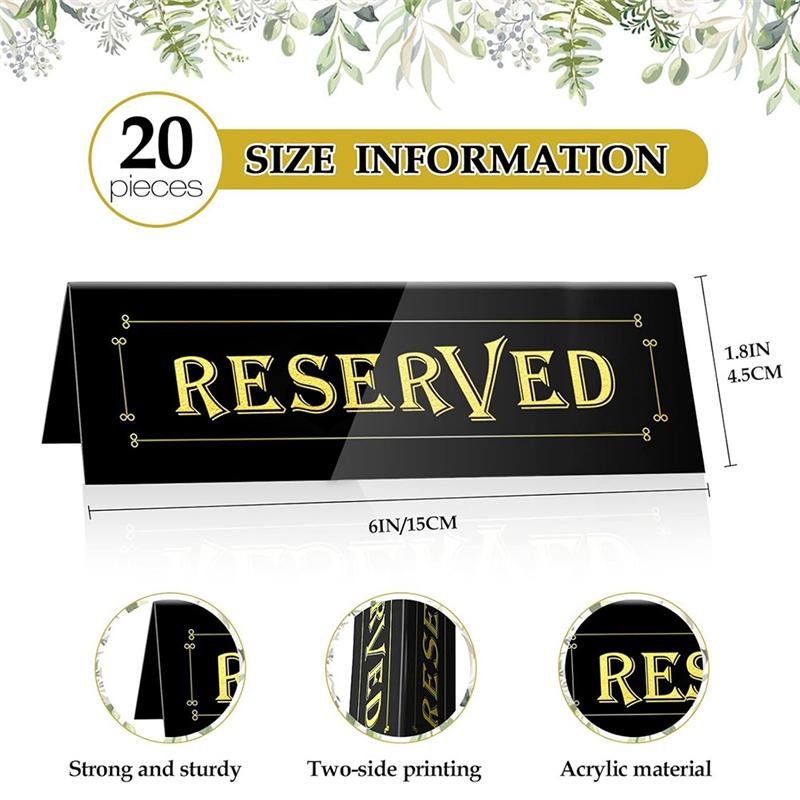 A74E-For Wedding For Restaurant, Office, Meeting Chairs 20PCS Acrylic Reserved Table Tent Signs, Reservation Seat Signs