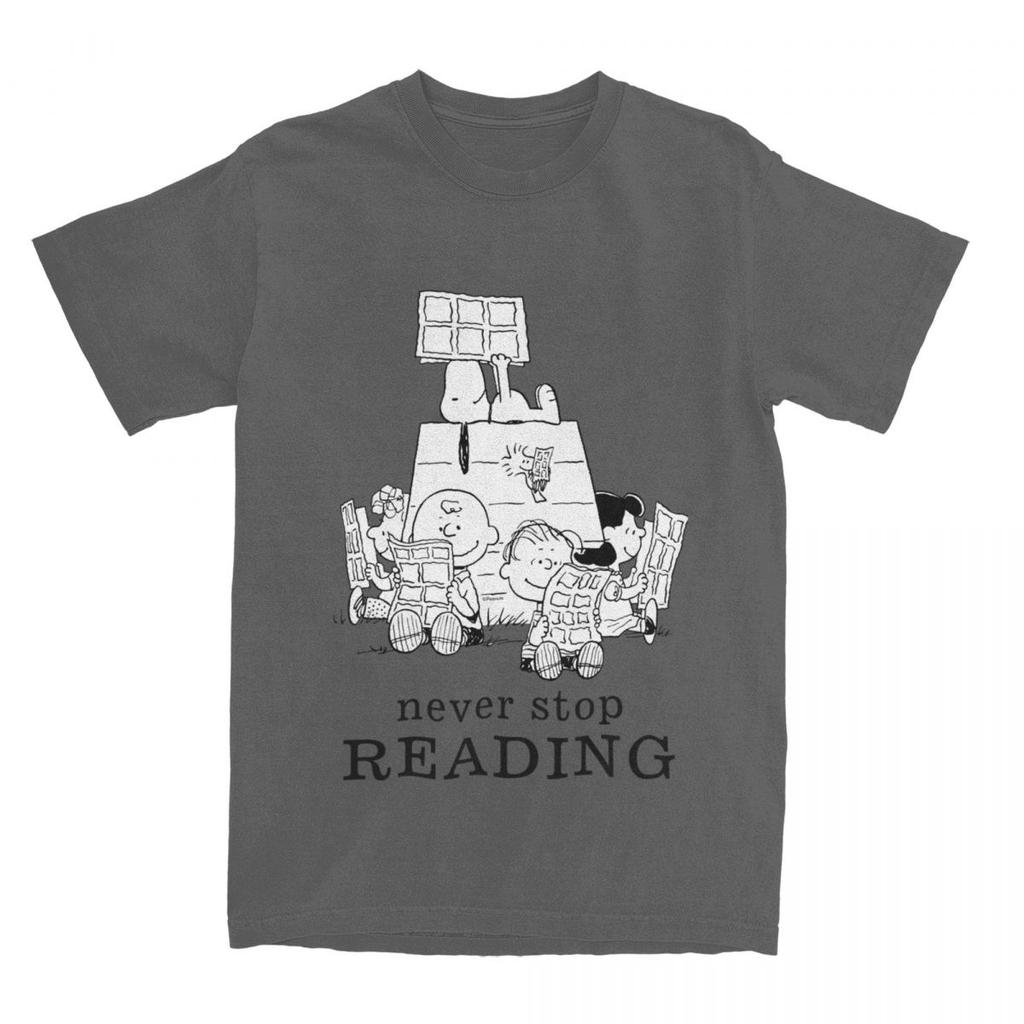 Comics Reading T Shirts Accessories for Men Women Pure Cotton Novelty Charlie Brown T-shirt Clothes Summer