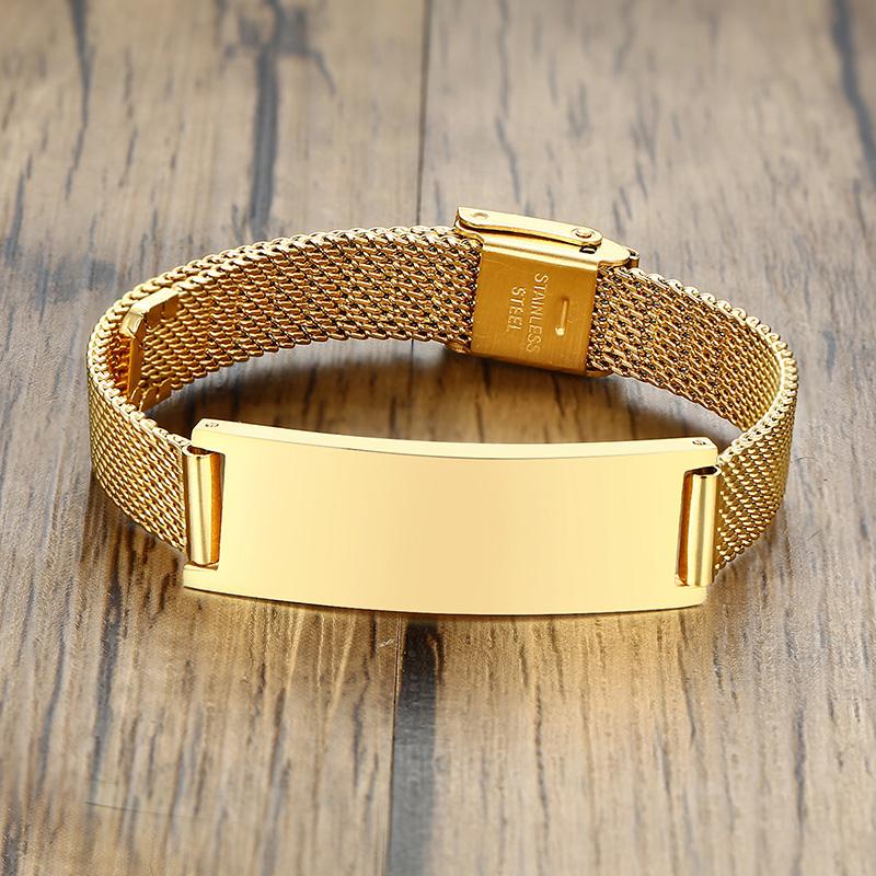 Stylish Men Stainless Steel Stretch Mesh ID Bracelets Custom Jewelry Personalize Engrave Stainless Steel Wrist Gifts Free Ship