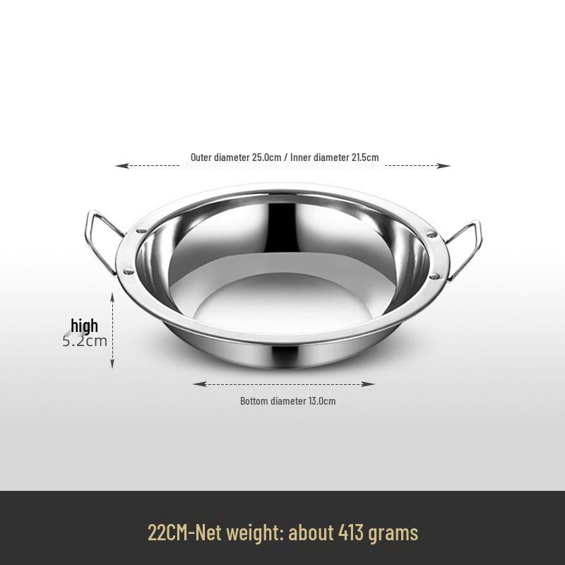 Extra Thick Stainless Steel Hot Pot with Wide Rim - Pickled Cabbage, Fish, Crayfish, Double Ear, Flat Bottom, Small Dry Pot