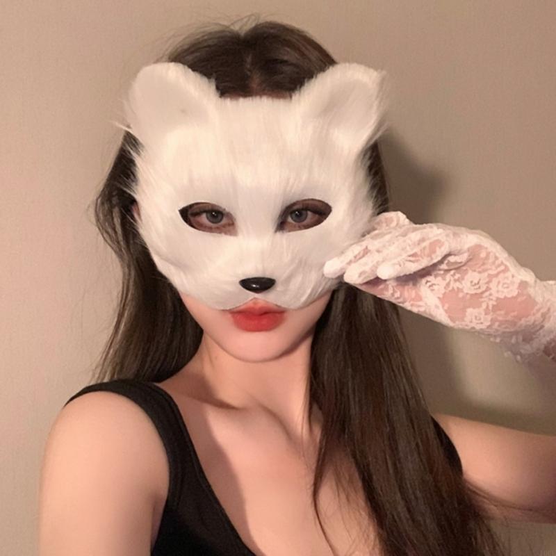 Foxes Tail Plush Face Cover Furry Paws Gloves for Halloween Cosplay Dress Up