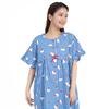Hello Kitty One Piece Nightgown Cotton Broadband Button Front Room Wear Loungewear Gingham Hello Kitty [SAZAC] 100% Women's (Blue/M-L/SAN1779)
