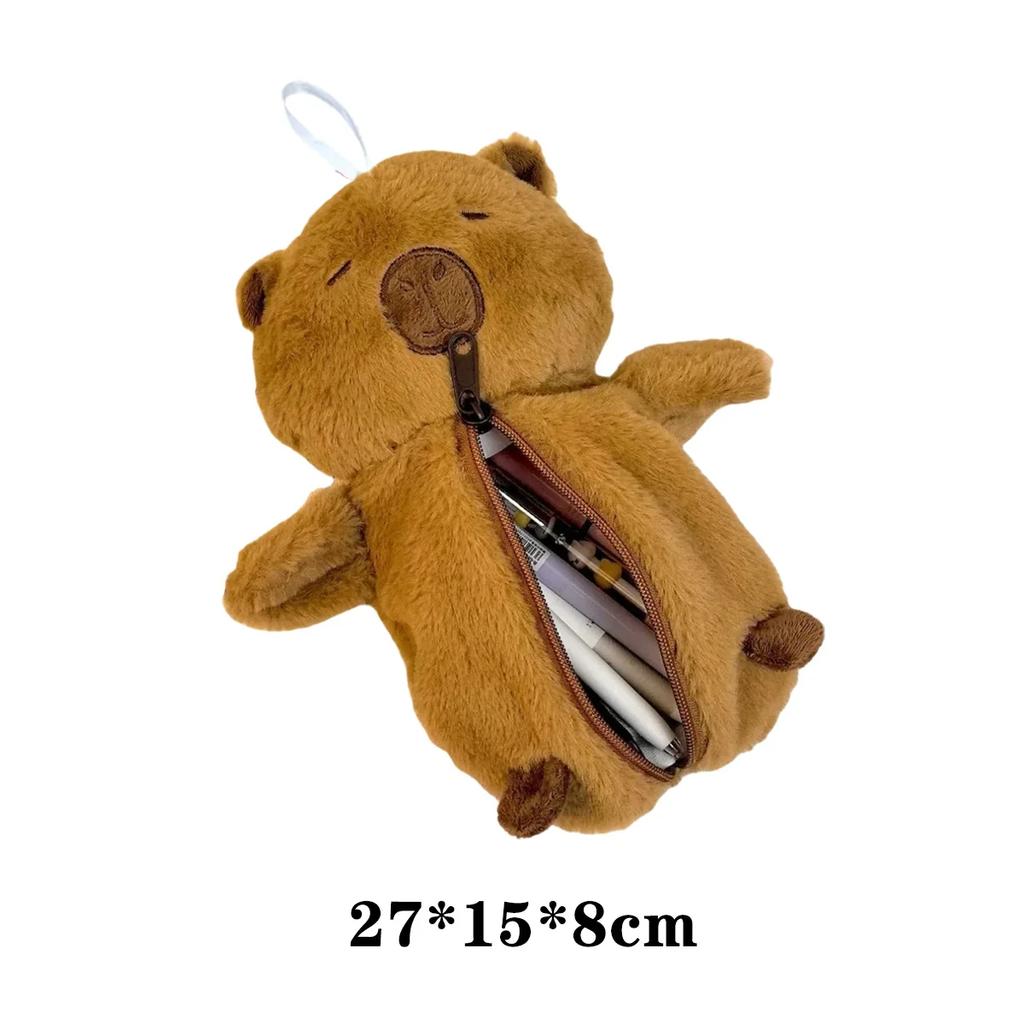 1-8 ST Söt Plysch Capybara Förvaringsväska för Pennor Tecknad Djur Pennfodral Multifunktionell Stor Kapacitet Pappersficka Pennfodral
