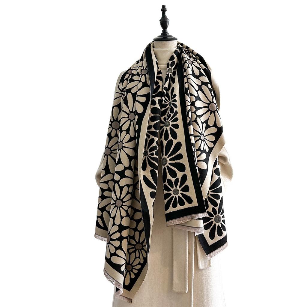 Age-Reducing Flower Imitation Cashmere Scarf Temperament Versatile Warm Shawl Beautiful Girl Scarf